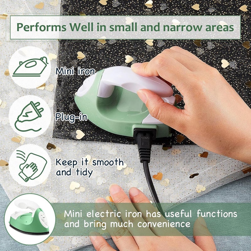 Honoson Mini Craft Iron Mini Heat Press Small Iron 3.93 x 2.36 x 2.76 in Portable Handy Tiny Flatiron with Charging Base Accessory for Fuse Bead Patch DIY Heat Transfer Vinyl(Green) - Image 4